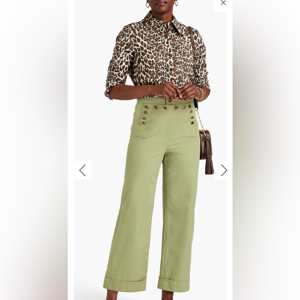 Tory Burch Leopard Print Long Sleeve Cotton Blouse